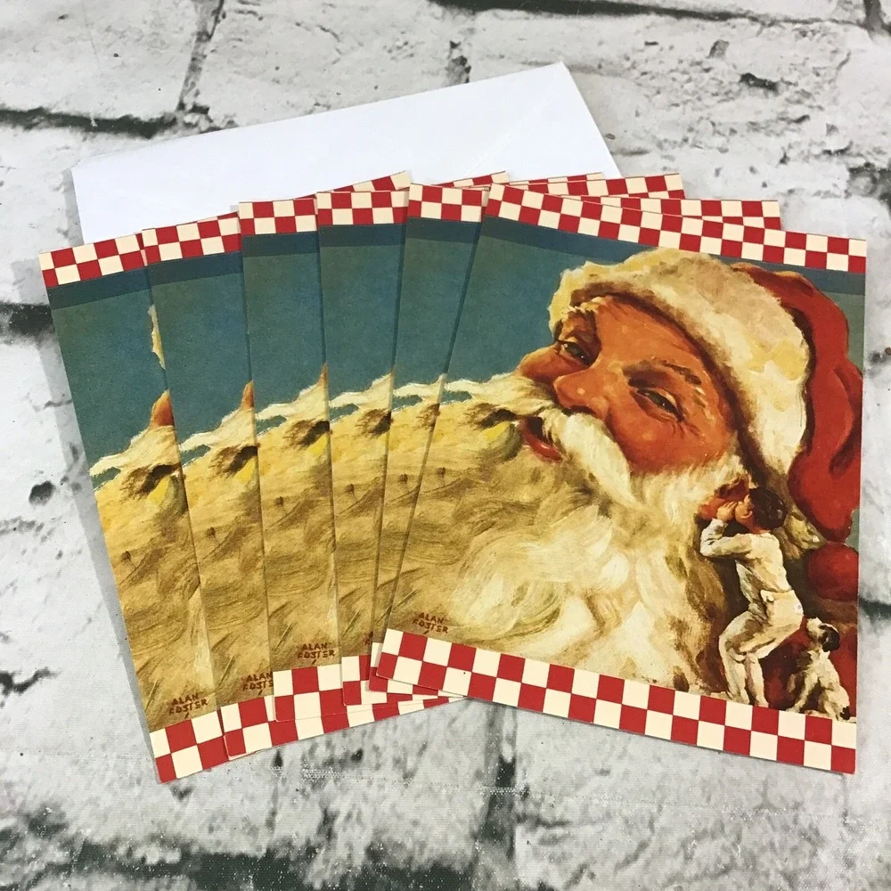 Vintage 90's Christmas Cards Lot Of 6 W/Envelopes Alan Foster Art Santa Claus